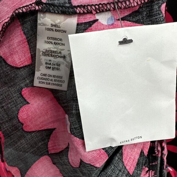 Calvin Klein Dress 12 Black Pink Floral Short Puff Sleeve Ruffle Party Wedding - Picture 8 of 11